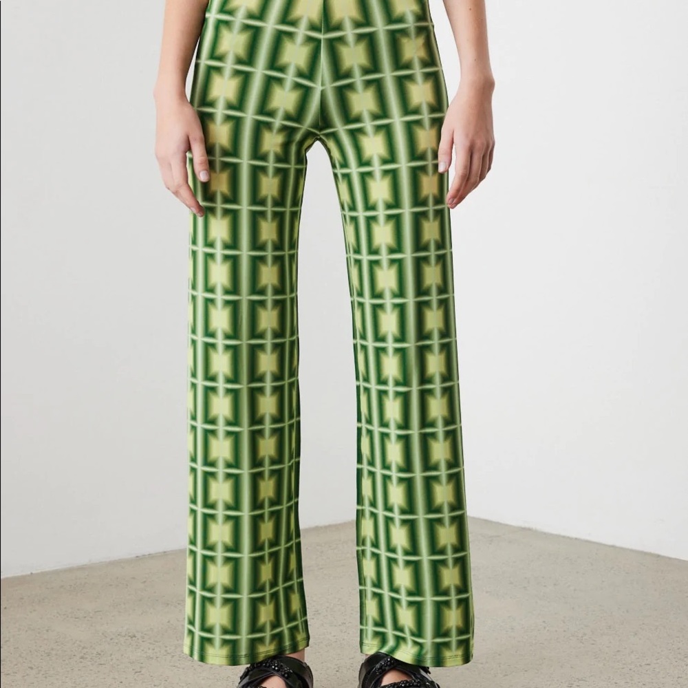 Paloma Wool Modem Pants, green pattern, size small
